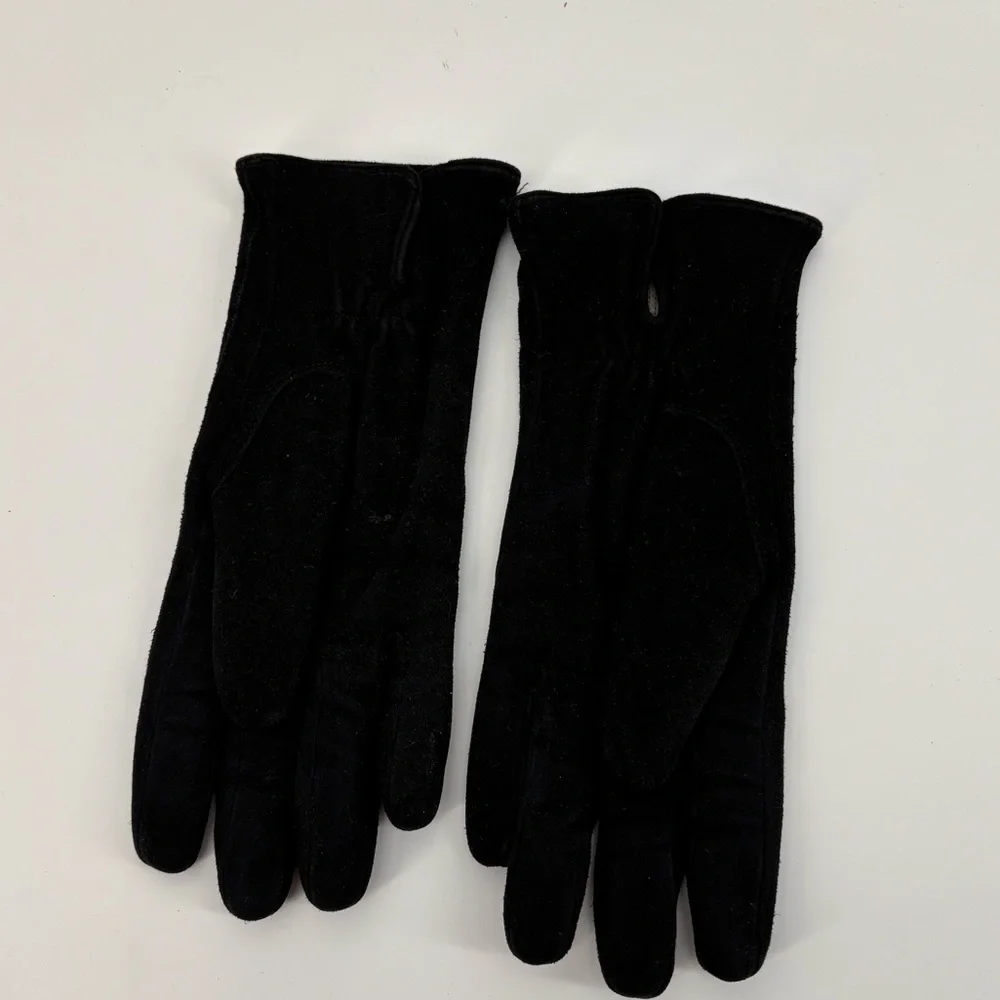 Vintage Black Suede Leather Gloves | 100% Genuine Suede | Wool Lined | Size 7